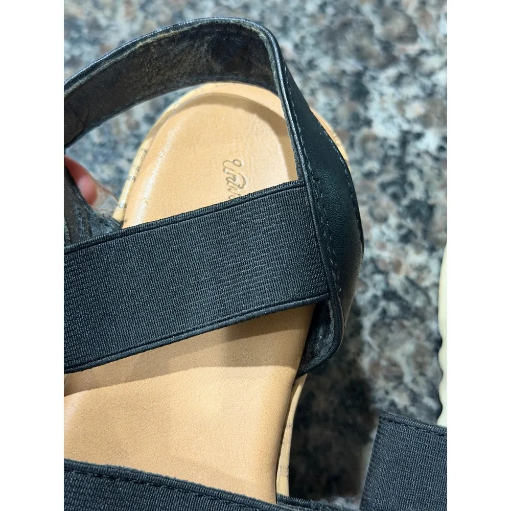 Universal Thread Womens Black Elastic Strap Cork Platform Wedge Sandals Size 9